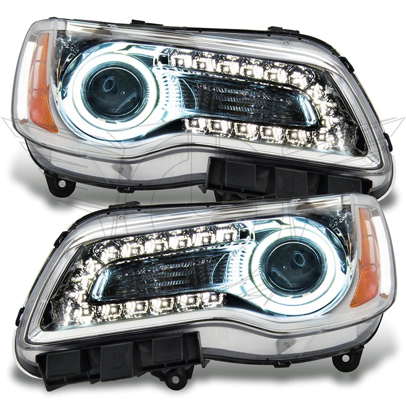 Chrysler 300 Headlight Assemblies - ORACLE Lighting - NON HID LED Halo, Chrome Housing - Green - `11-`14
